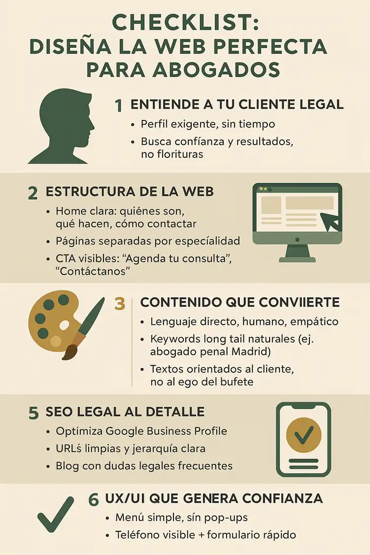 checklist para hacer la web perfecta para abogados infografía