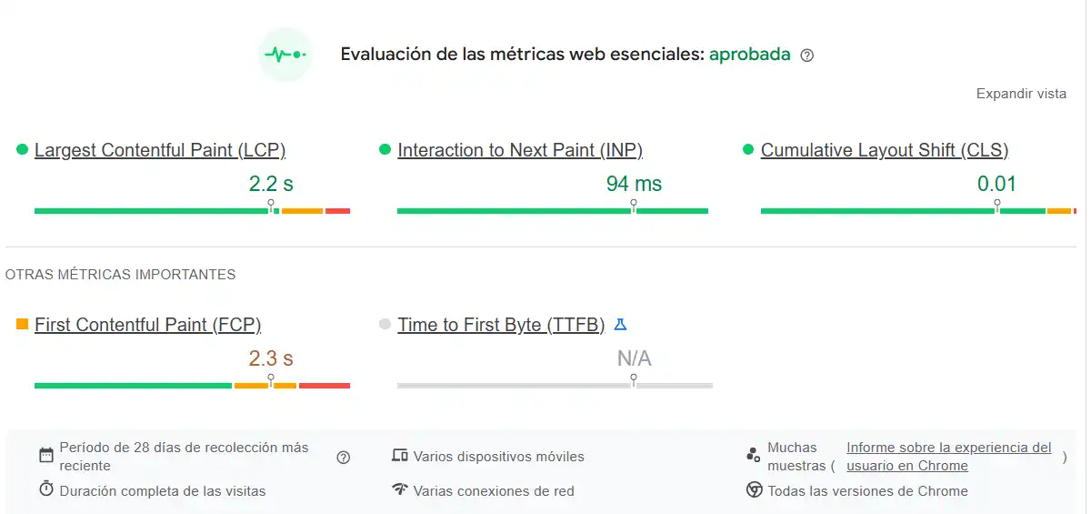 evaluación de velocidad en móviles