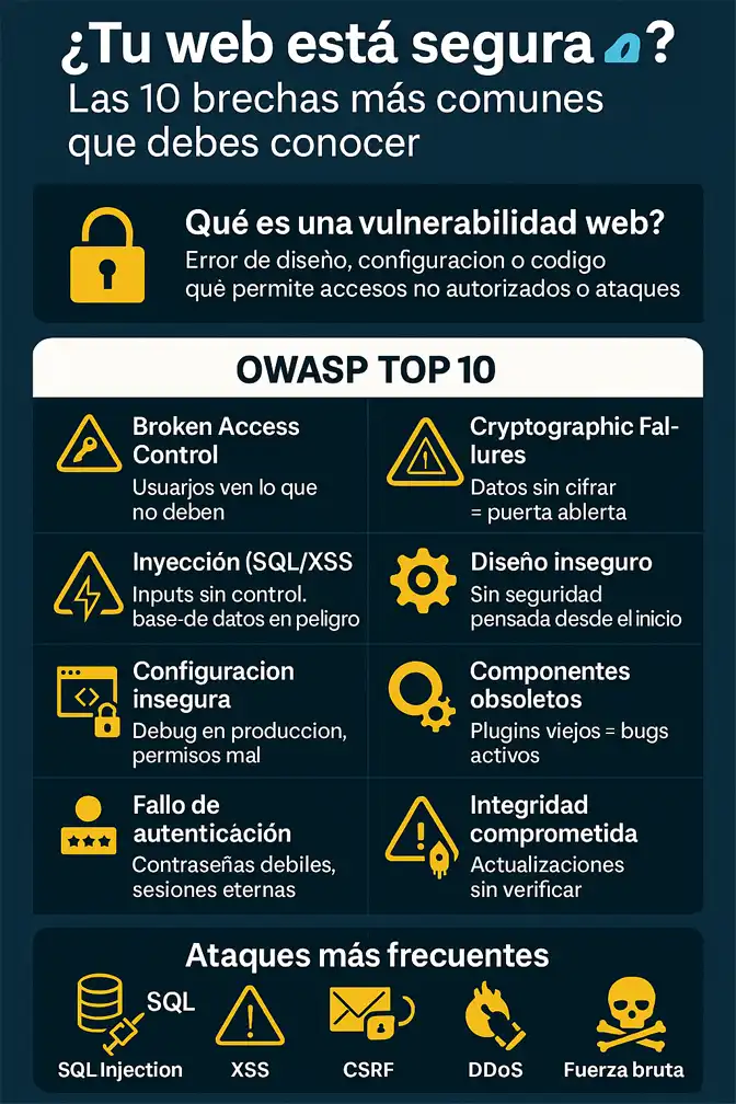 vulnerabilidades de ciberseguridad en sitios web más comunes infografía