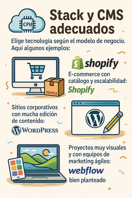 Stack y CMS adecuados infografía